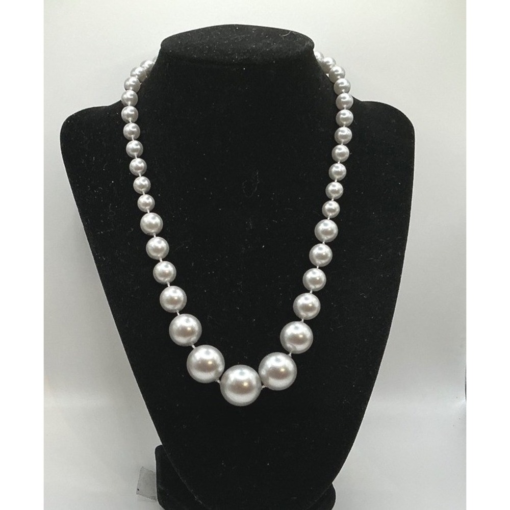 Graduated Gray Pearl Necklace‎ Silver Tone Clasp Women Fashion Jewelry